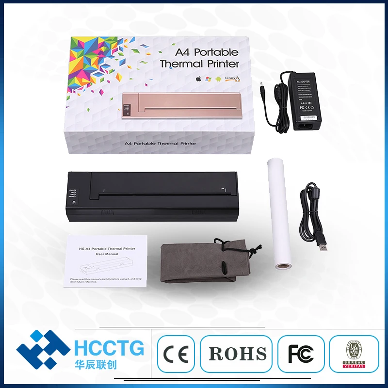 

A4 Paper Portable Printer Thermal Transfer Mini Bluetooth USB Printer Home Business with Built-in Battery To Print HCC-A4PB