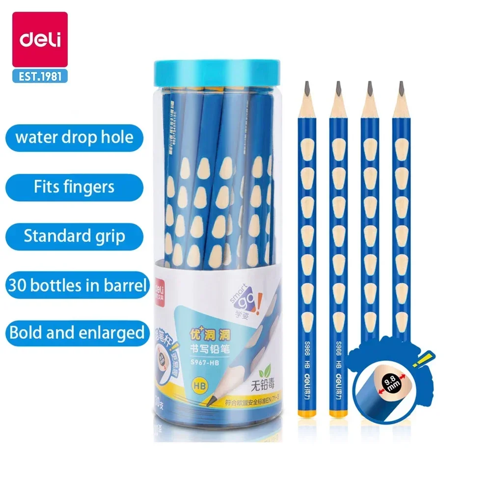 Deli 30 Pcs Posture Correct Pencil Hole Pencil HB 2B Non Toxic Bold Graphie Pencils Sketch Drawing Wooden Pencil School Supplies 100pcs lot mirui stationery creative wooden pencil hb non toxic kids pupil sketch drawing painting prize school office supplies