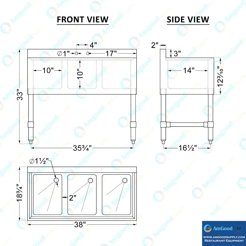 Stainless Steel Bar Sink (Sink Size: 38"x19" Three Bowl + Faucet) Kitchen Sinks Multifunction Fixture Home Improvement 3