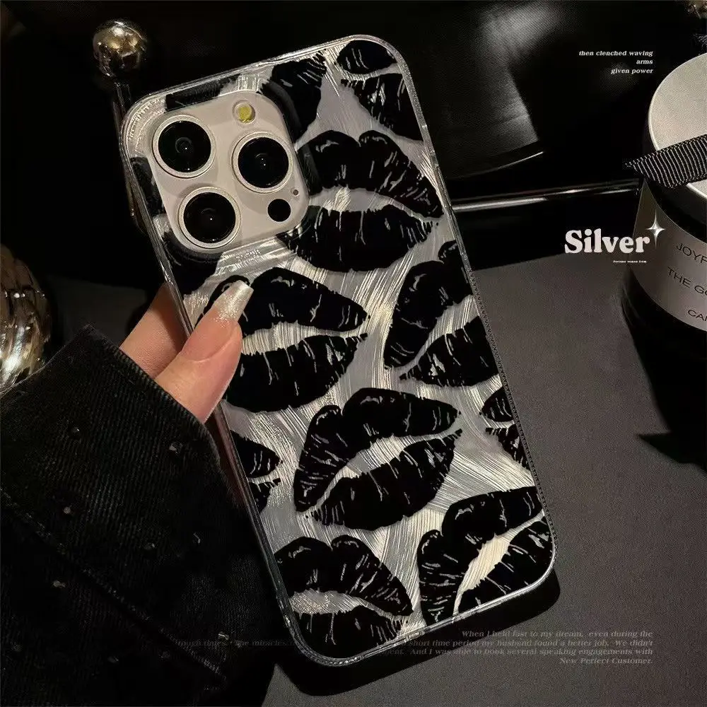 Chic Black Lip Print Glossy Phone Case
