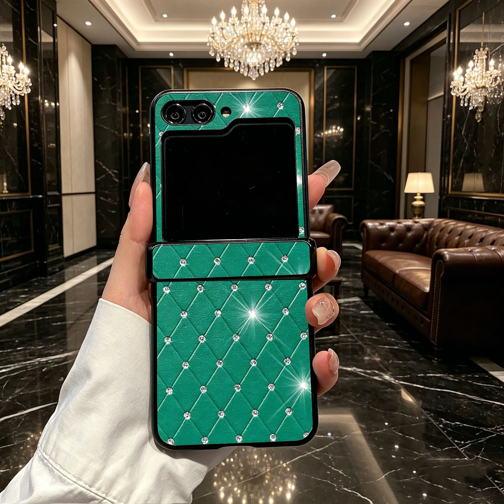 Rhombus Grid Luxury Leather Phone Case - Shockproof Back Cover