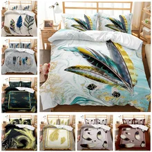 Feathers Duvet Cover Set,Flight Bird Feathers Print Bedding Set,Full/Twin/Queen/King Size Lightweight Microfiber Comforter Cover