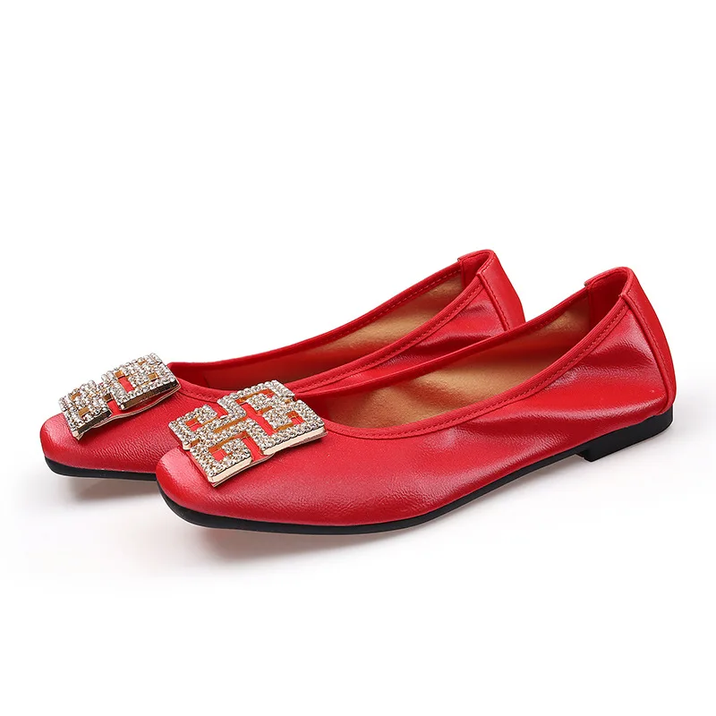 Women loafers rhinestones buckle flats ballet shoes women slip on shallow mouth moccasins elegant women's loafers party leather ballerina
