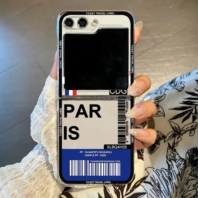 Hot Ticket Travel Label Phone Case with New York, Seoul, and Paris Design - Hard Protective Cover, Clear s