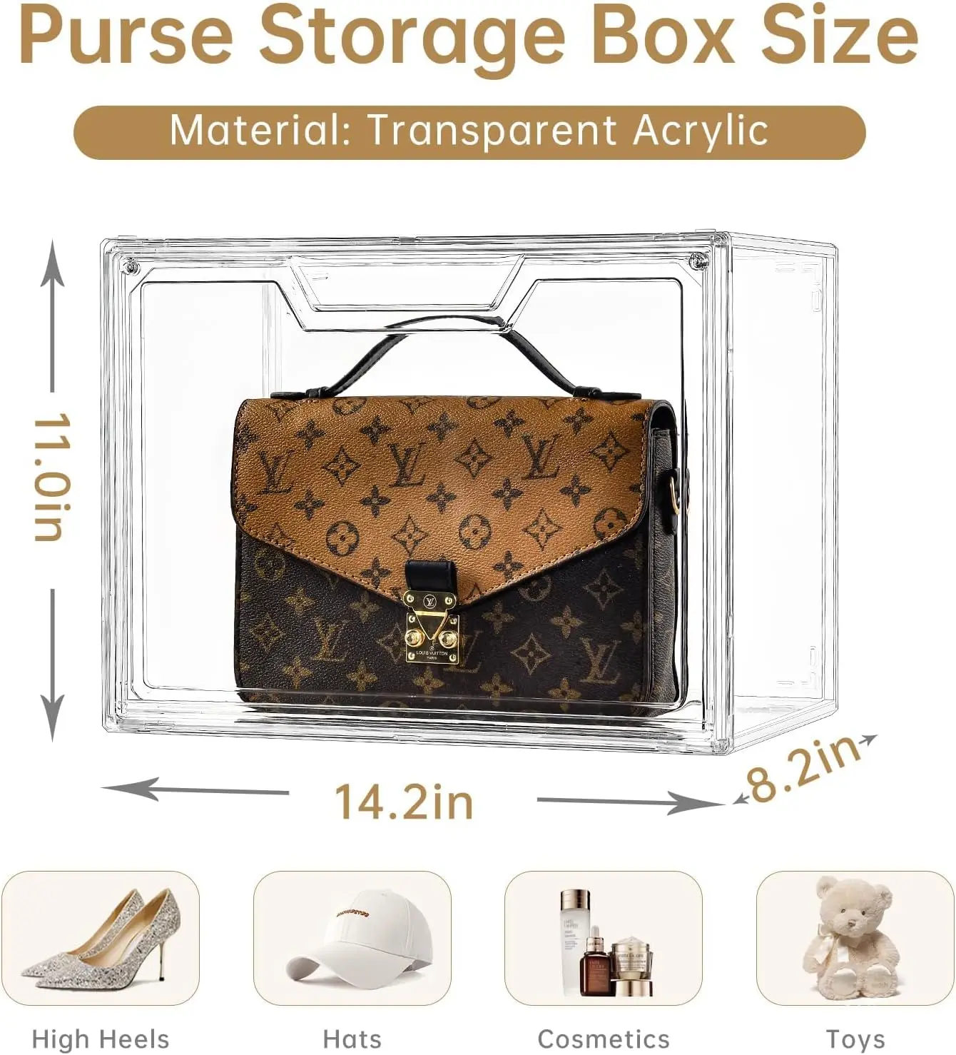 Purse Organizer for Closet,Clear Acrylic Display Case for Handbag Organizer, Purse Storage Box with Magnetic Door 3
