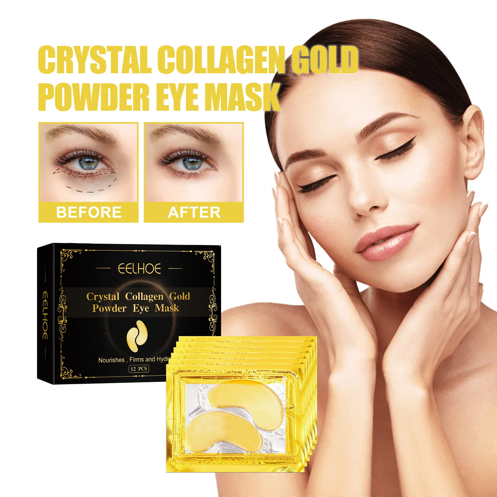 EELHOE Gold Collagen Crystal Eye Mask Firming Eye Puffs Dark Circles Moisturizing Eye Stickers Skin Care Products