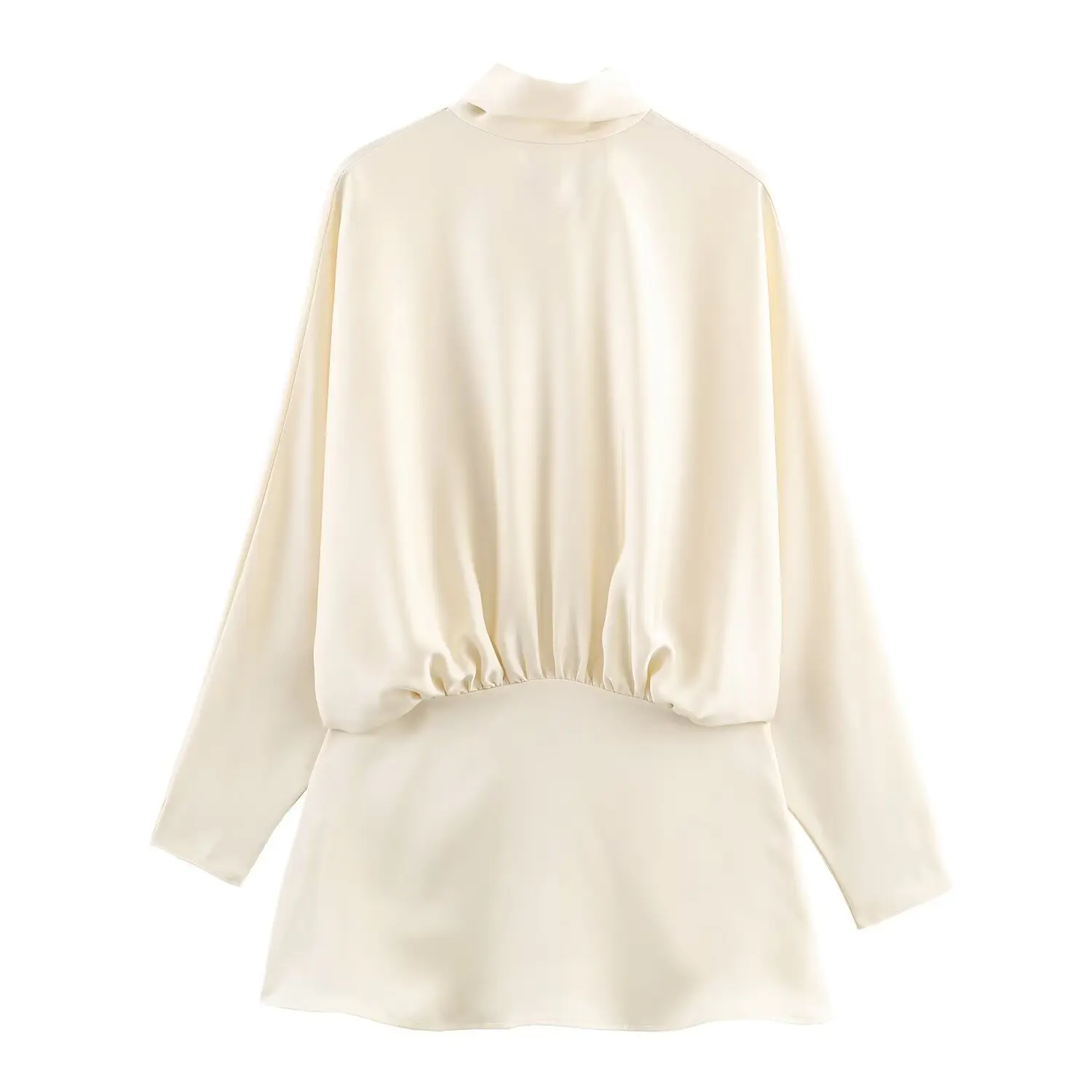 Women's France Elegant Satin Dress Fashion Scarf Decoration Female Short Dress Spring Autumn High Street Long Sleeves Mini Dress