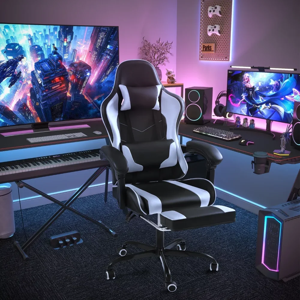 Description Picture 3 of itemLacoo PU Leather Gaming Chair Massage Ergonomic Gamer Chair Height Adjustable Computer Chair with Footrest & Lumbar