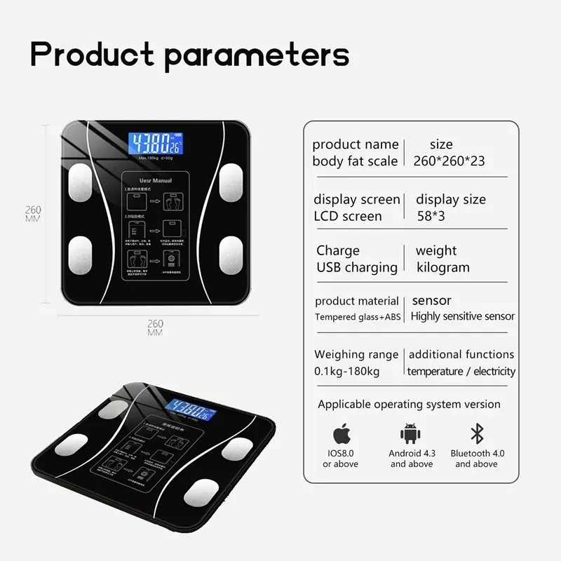 180kg /396Ib Digital Accurate Bathroom smart scale with LED Display images - 6