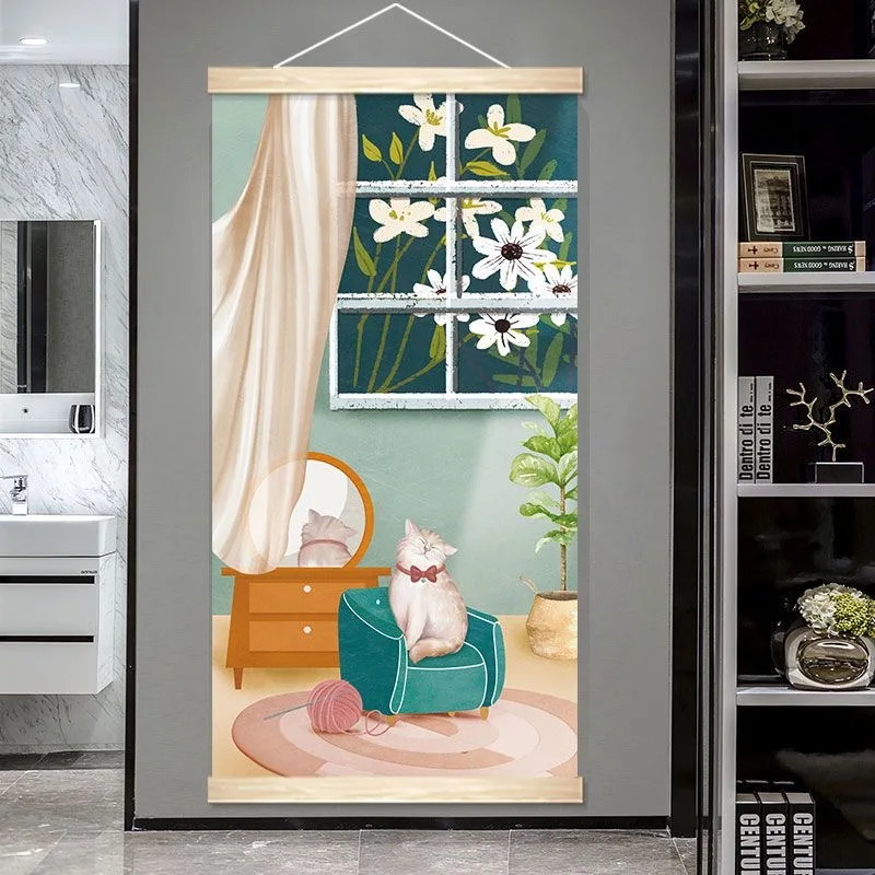 

Simple Modern Decorative Painting Poster Print Photo Cute Cat Scroll Painting Simple Fashion Background Wall Painting Art Wall