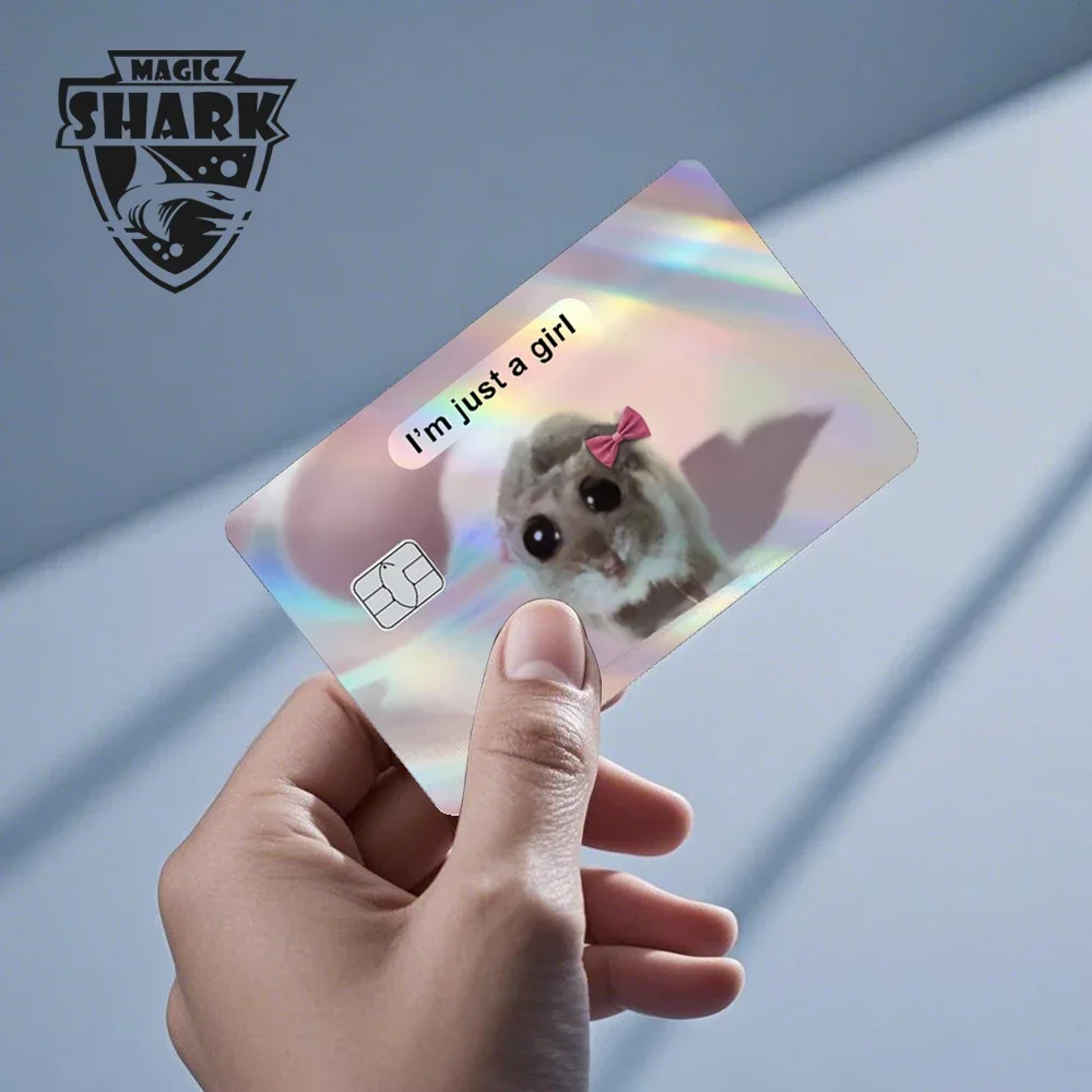 2025 New Cute Holographic Mouse Cat No Fade Laser Reflective Front Skin Cover Skin Sticker for Credit Card Debit Bank Card