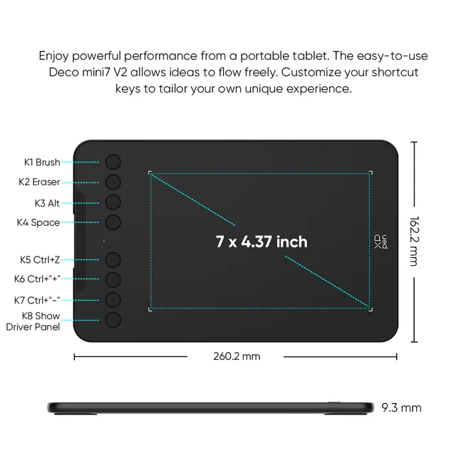Drawing Tablet XPPen Pen Tablet Deco Mini7V2 with Tilt Function 8 Keys 16384 Levels Graphics Tablet for Android Mac Windows 4