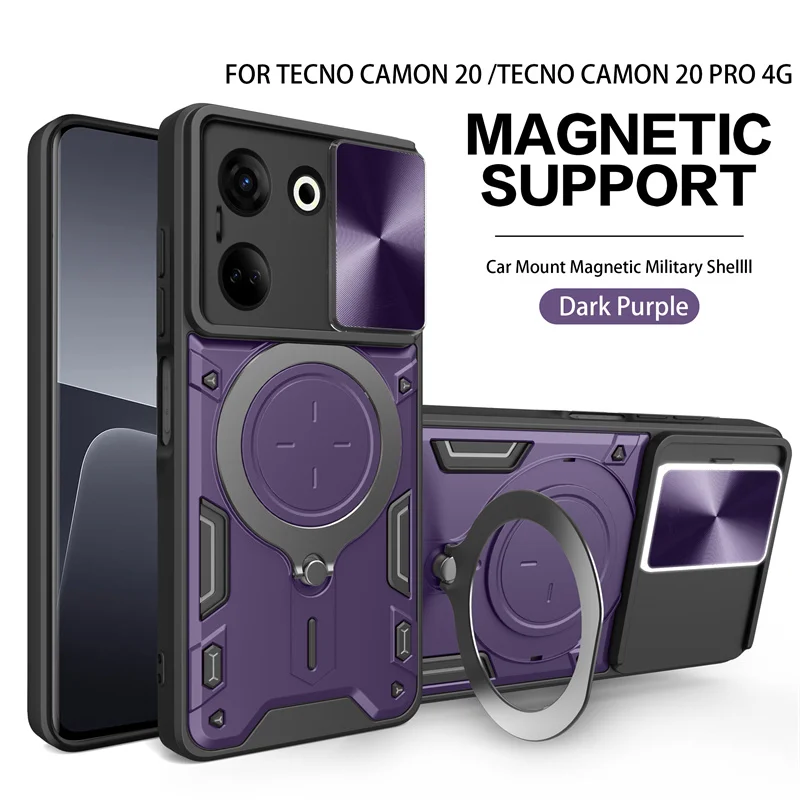 Magnetic Car Holder Ring Armor Phone Case with Slide Lens Protector