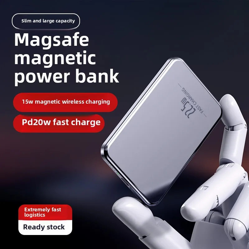 Ultra-thin aluminum alloy magnetic absorbing wireless power bank 5000mAh 10000mAh super fast charging 3