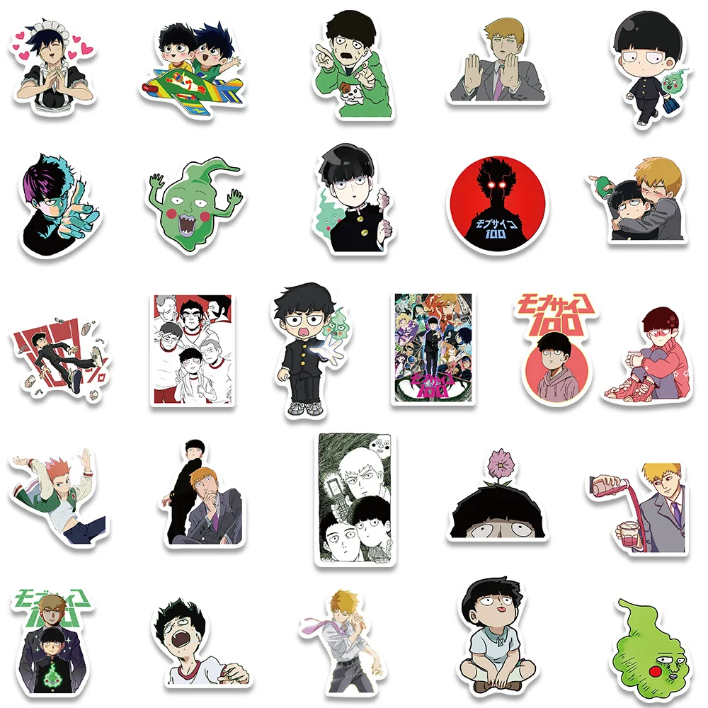 10/52Pcs Anime Mob Psycho 100 Stickers PVC Decals For Laptop Luggage Scrapbook Phone Motorcycle Helmet Stickers Kids Toy