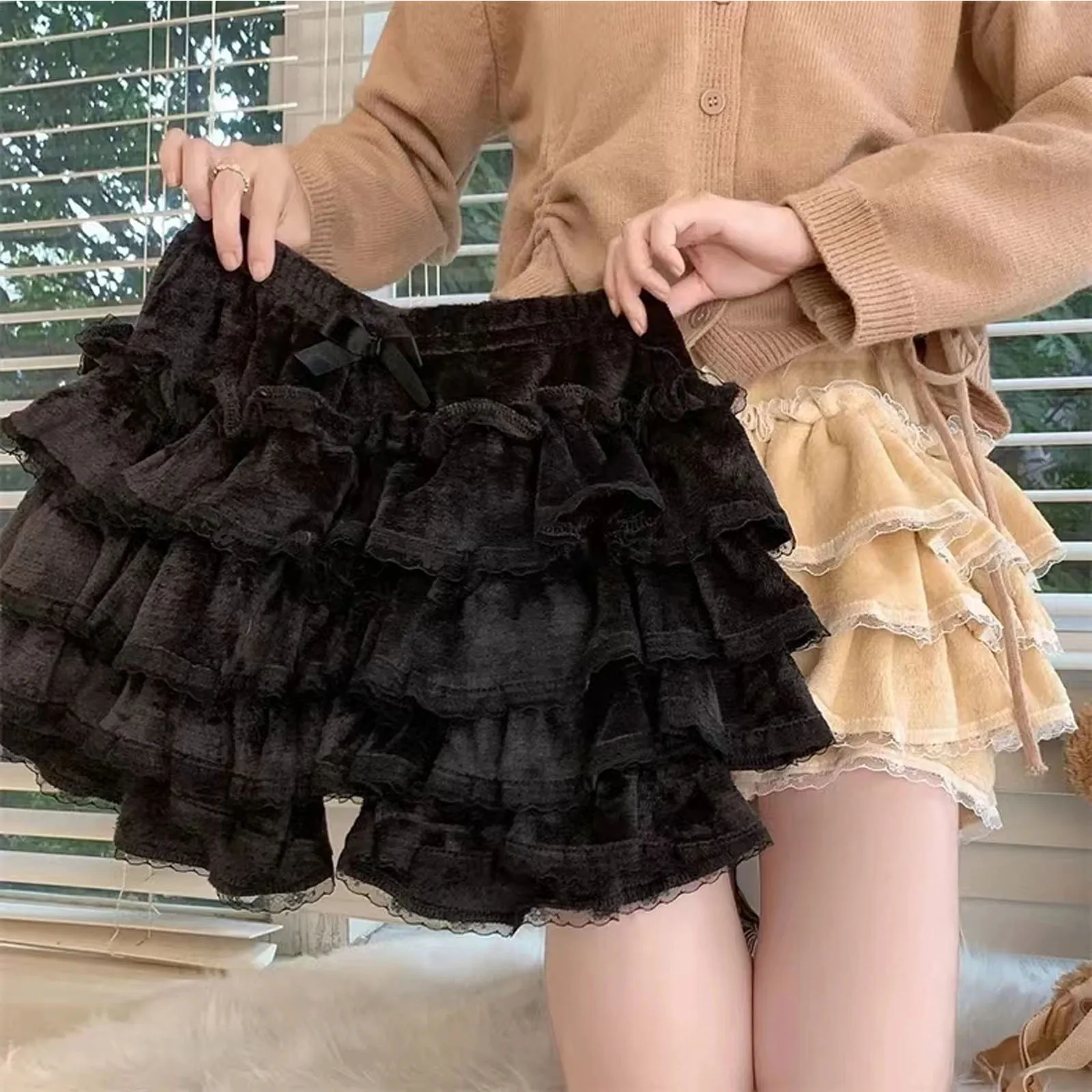 Harajuku Y2k Sweet Pink White Pumpkin Pants Lolita Autumn Winter JK Plush Shorts Japanese Kawaii Ruffles Lantern Shorts