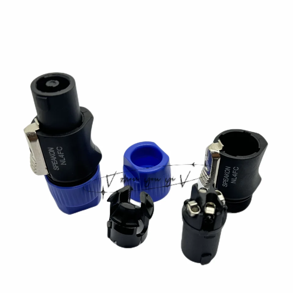 Lot De 4 Connecteurs Speakon NL4FC (Mâle) - Pour Câbles Haut-Parleur Professionnels, Marqué 1+/1-/2+/2-, Sans Soudure