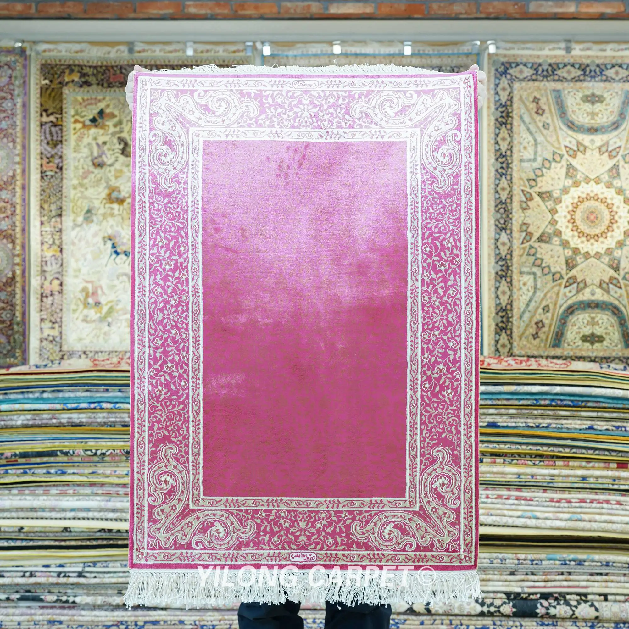 

61x91cm Turkish Silk Carpet Red Handmade Home Floor Area Rugs (HF123B)