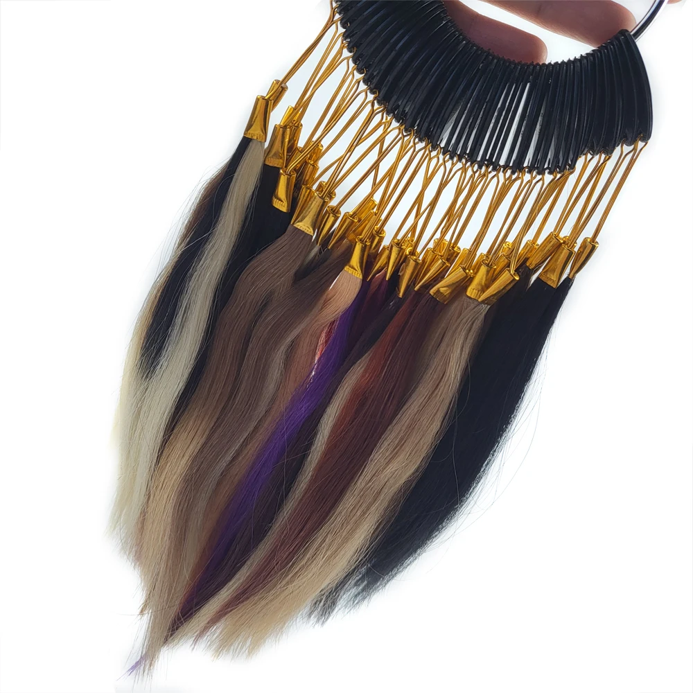 Color Ring/Wheel/Chart With 43 Sample Human Hair Extensions And Salon Hair Dyeing Sample Chart Swatches Rings