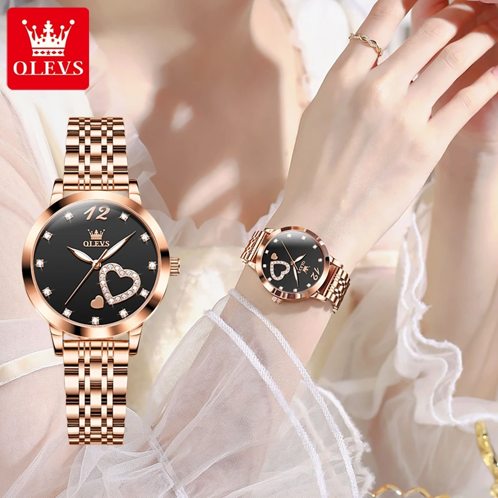 OLEVS 5189 Luxury Quartz Watch For Women Waterproof Luminous Stainless Steel Women's Watches Heart Shape Simple Dial Hand Clock 3
