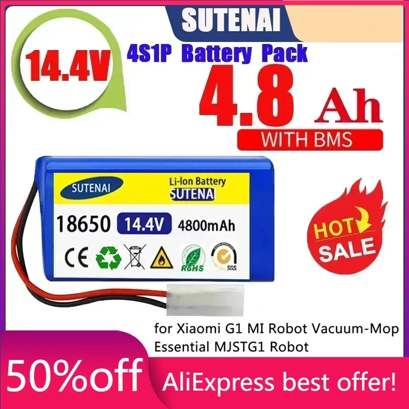 

18650 battery pack 14.4V 6800mAh lithium ion battery, suitable for Xiaomi G1 Mi Essential MJSTG1 robot vacuum cleaner,