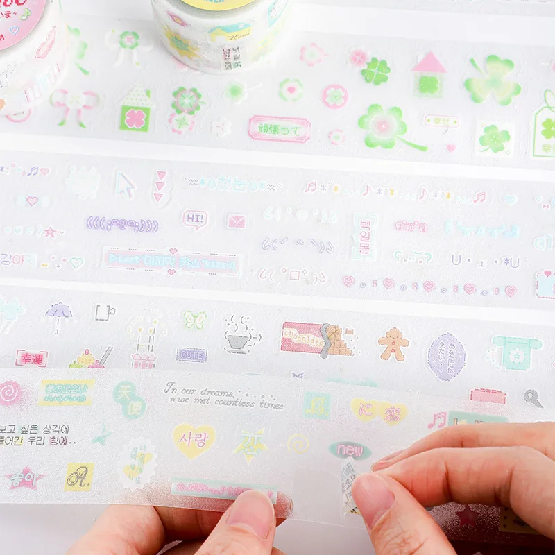 Ins Cute Girl Heart Flash Decoration Adhesive Tape PET Die Cutting Tape Handbook DIY Scrapbook Journal Collage Material Stickers 2
