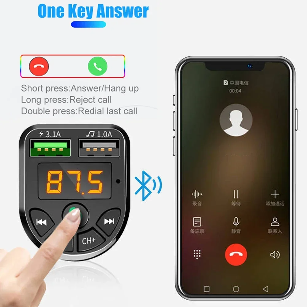 Car MP3 Player Automobile Bluetooth MP3 Player Wireless Audio Receiver Dual USB 3.1A Fast Charger FM Transmission