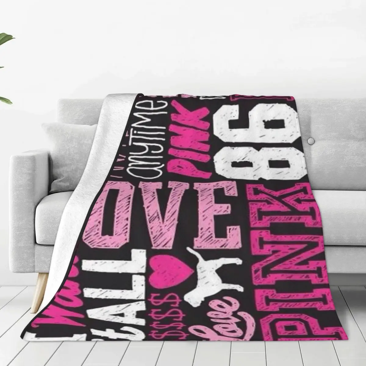Love Pink Blanket Fleece Textile Decor Portable Warm Throw Blanket For
