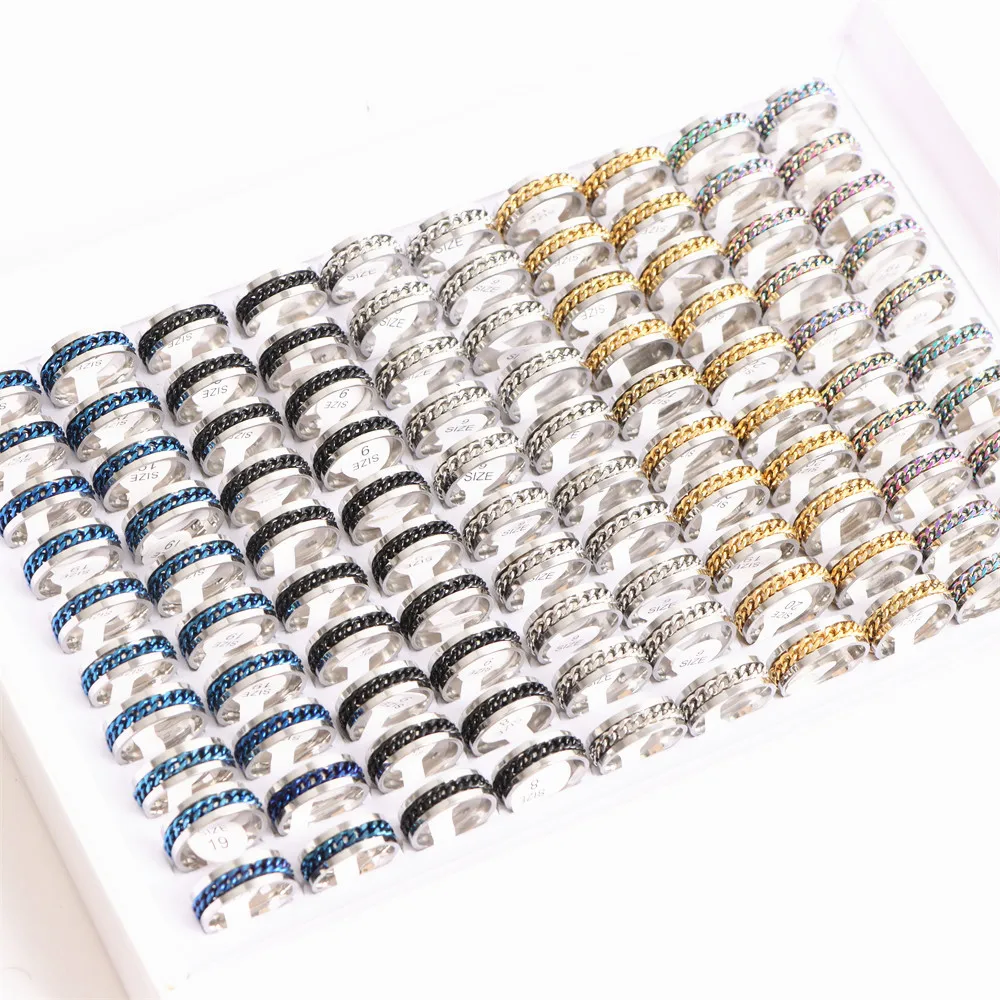 30 teile/los Mode Spinner Rotierenden Kette Edelstahl Ringe Für Frauen Männer Mischen Farbe Rock Schmuck Party Geschenke – Detail 17