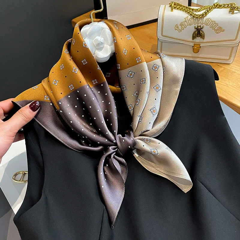  - 70X70CM Kerchief Fashion Flower Silk Scarves 2022 New Print Shawls Popular Sunscreen Small Scarf Four Seasons Square Headcloth