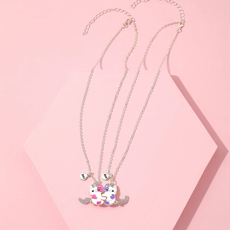 2 parti/set simpatico ciondolo a forma di gatto cartone animato catena migliori amici collana bff amicizia bambini gioielli regalo per ragazze_voghion.com