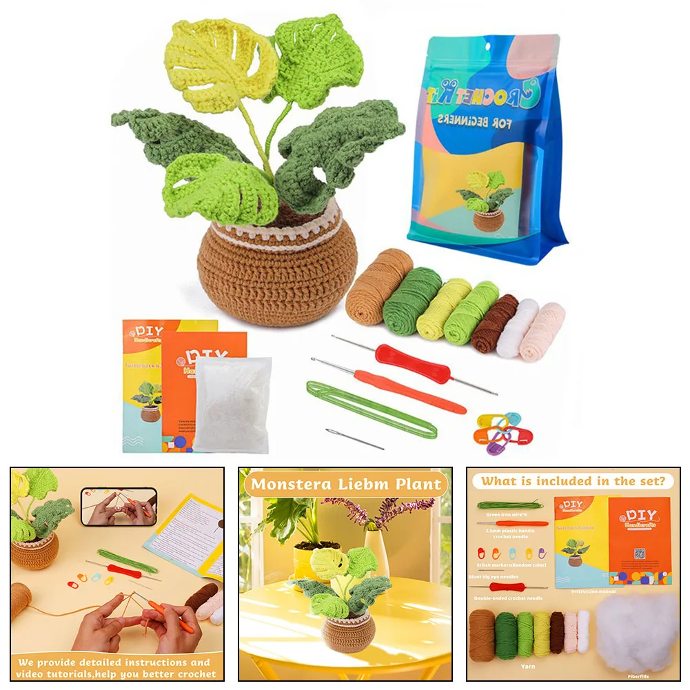 

DIY Crochet Plant Knitting Material Kit With Hand Knitting Yarn Needles DIY Knitting Woolen Tools DIY Bonsai Craft Art Gifts