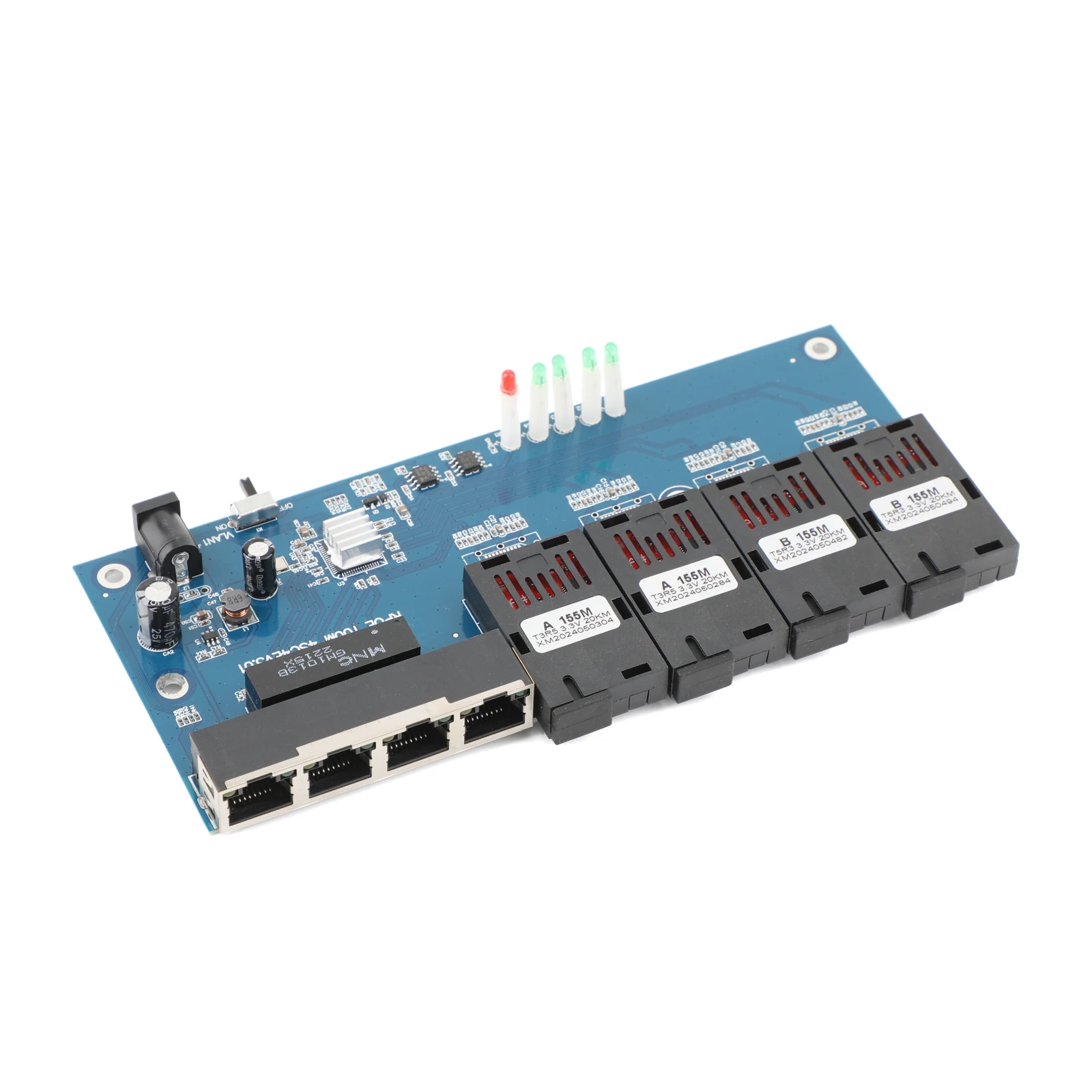 PCBA Board Fiber Media Converter 10M/100M 4 RJ45 to 4 SC 2A+2B Fiber Connectors 1310nm/1550nm Ports 20KM Ethernet Switch