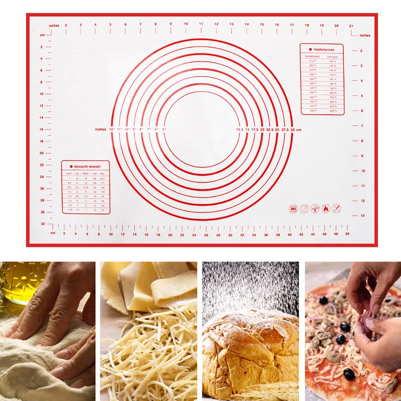 Silicone Baking Mat Rolling Dough Mat Kneading Pad Non-stick Silicone Pastry with Scale Pizza Dough Liner Kitchen Tools