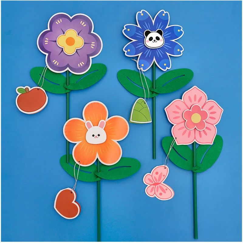 

4pcs Flower DIY Handmade Greeting Cards Funny Painting Teaching Supplies Blessing Card for Student Gift Gratitude Message Card