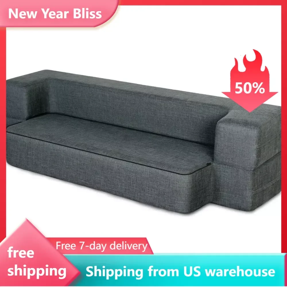 

75" L Folding Sofa Bed Couch Memory Foam Futon Out Couch With Washable Cover for Sleeper Chair Convertible Guest Bed Full Size