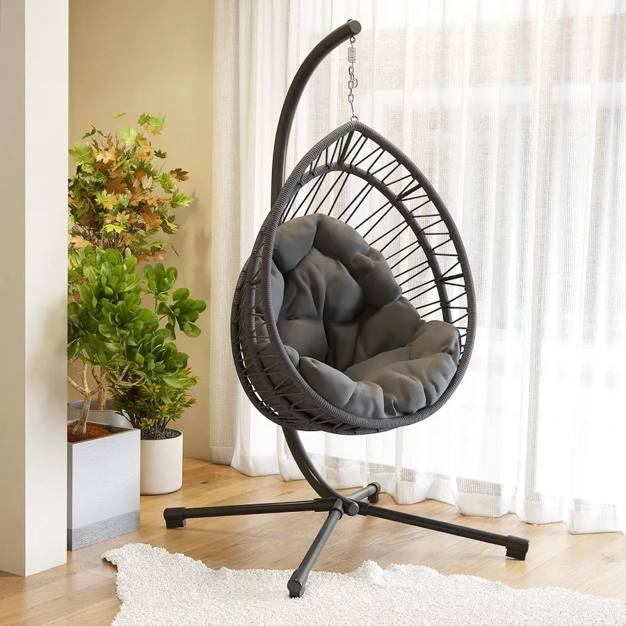 Hanging Egg Chair with Heavy Stand Foldable Patio Hammock Egg Swing Chair Made by AllWeather CoreSpun Polyester Rope with Soft