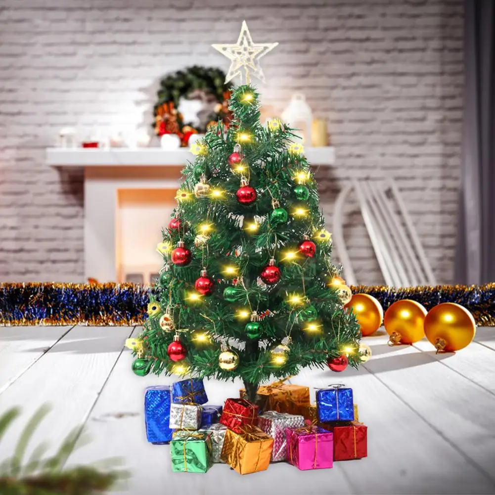 

Desktop Mini Christmas Tree with String Light Vibrant Color Realistic Looking Xmas Tree Top Star Christmas Ball Set Home Decor