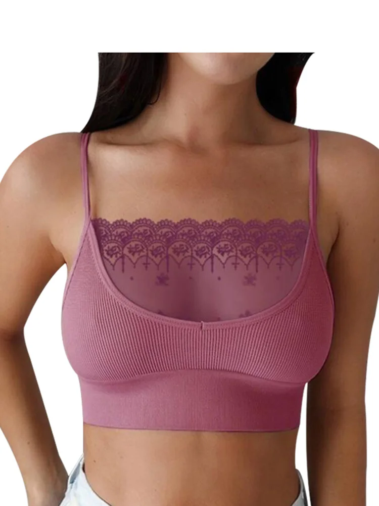 Women Sexy Chest Crop Tops Intimates Lace Patchwork Bra Seamless Bras Bustier Wrap Top Tube Bandeau Camisoles Spaghetti Strap