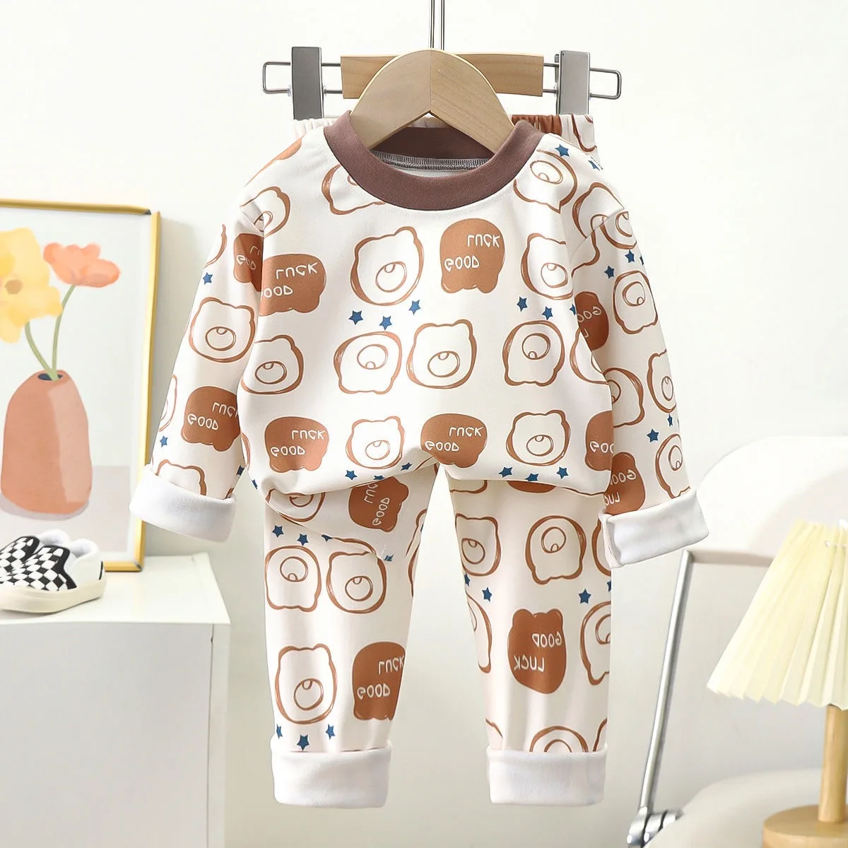 1pcs Children's Underwear Set Kids Soft Cotton Pajamas Boys Girls Baby Spring Autumn Cute Cartoon Long Sleeve Home Sleepwear