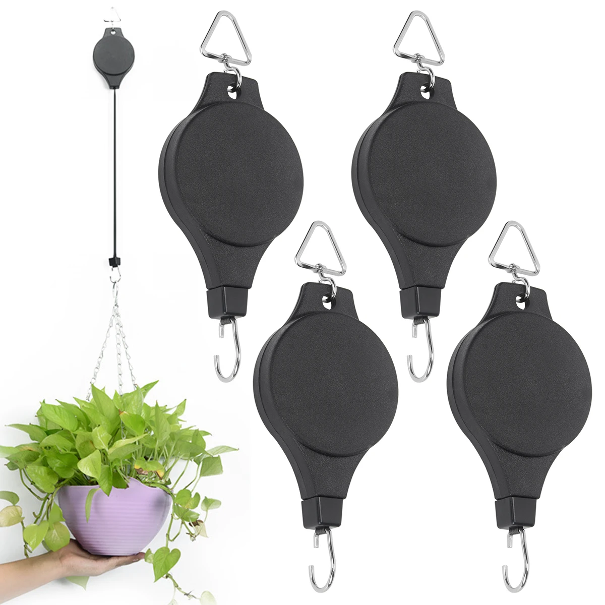 

4Pcs Retractable Plant Hanger Pulley Adjustable Potted Plants Pull Down Hanger Hooks Hanging Flower Pots Hook Garden Supplies