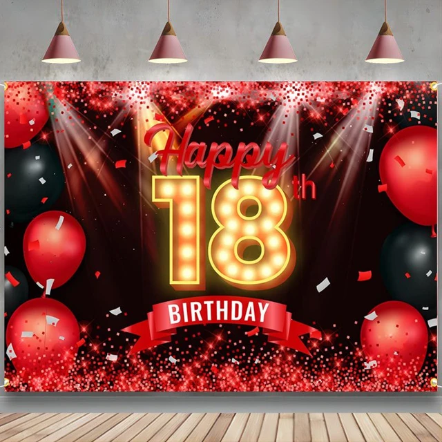 Pancarta de feliz 18 cumpleaños, decoración de 18 cumpleaños en rojo y  negro, fotografía de niña y niño, suministros para fiestas, Flash -  AliExpress