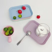Nordic Multi-Function Rectangula Tray Candy Color Wheat Straw Storage Tray Simple Elegant Plates for Coffee Home Decortative 트레이 2