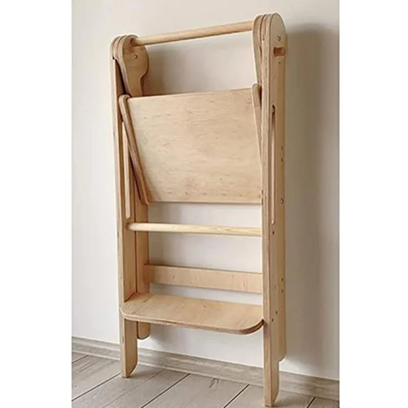 Folding Baby Footstool Hand Washing Table with Handrail Non-slip Solid Wood Tower Children Washstand Footstool Kids Chair