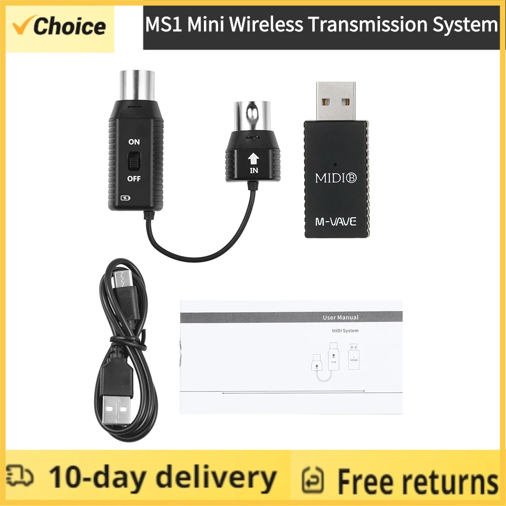 M-VAVE MS1 Mini Wireless Transmission System MIDI System MIDI Wireless Adapter Plug and Play Support Devices