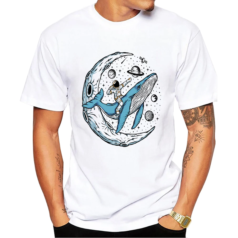 Teehub Vintage Astronaut Tops Walhai Print Herren T-Shirt O-Ausschnitt Männer Kleidung Kurzarm männlich lässig Streetwear