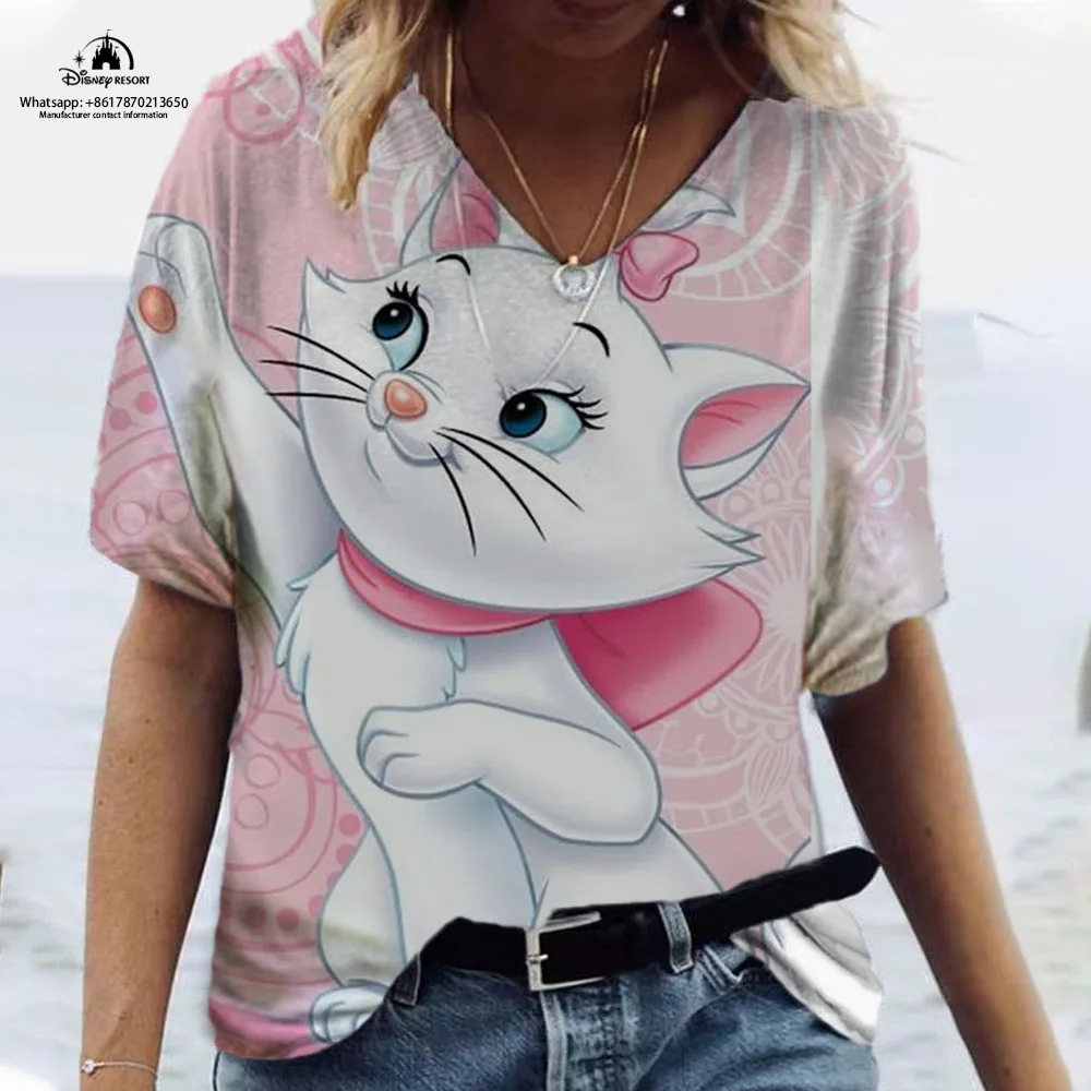 

2024 Summer Cute Mary Cat New Women's Harajuku Style Anime Print Top T-Shirt Women's Short Sleeve T-Shirt