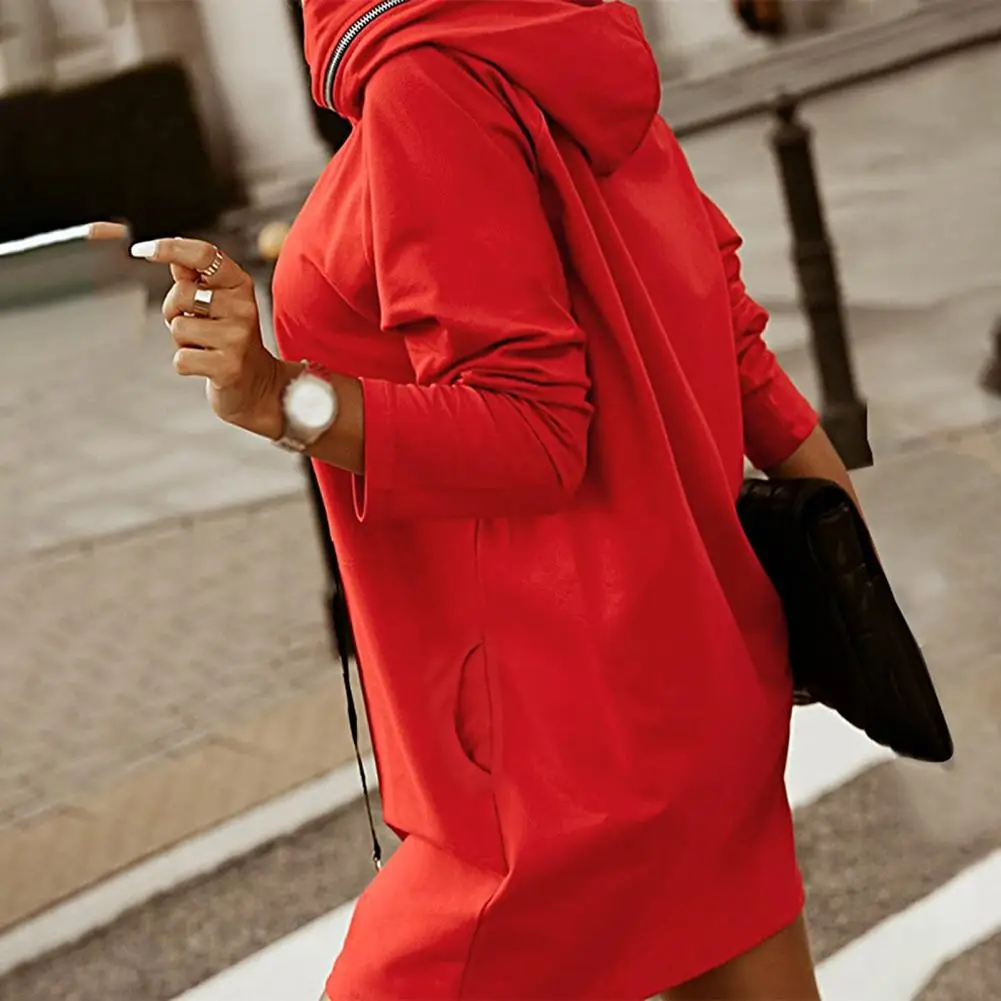 Women Winter Hoodie Strap Decor Zipper Hooded 2