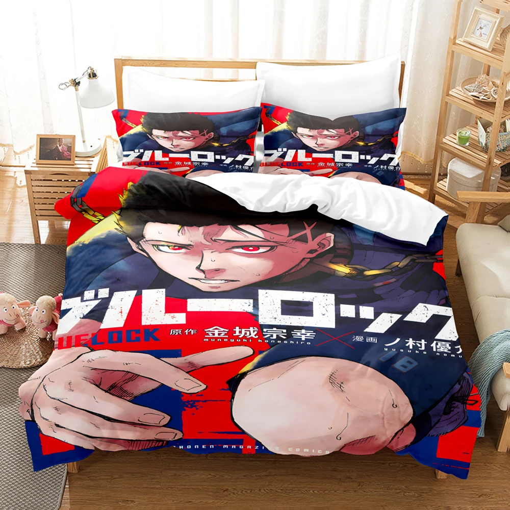 Hot Anime Blue Lock Bedding Set Duvet Cover Set King Queen Twin Double Size Comforter Cover Set For Teens and Boys Anime Lover