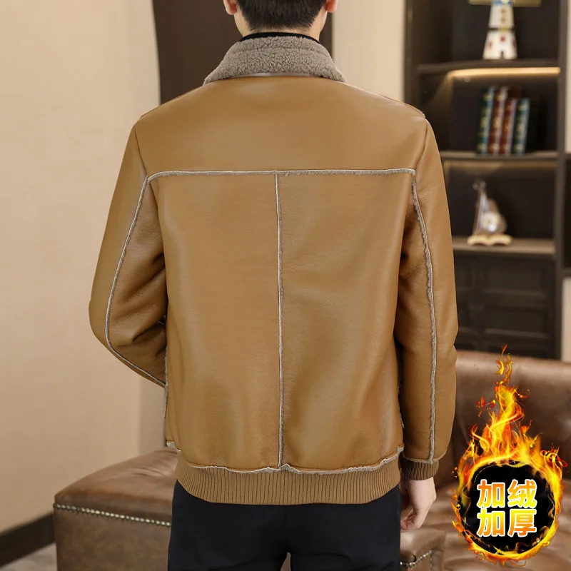 Winter Leather and Fur Integrated Jacket for Men Thickened and Warm Casual Leather Jacket Fashion Windproof Motorcycle Coat 2023